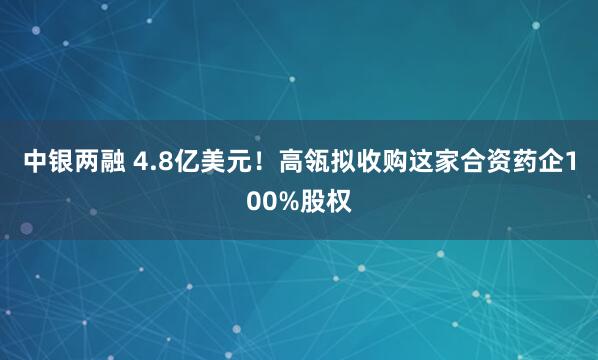 中银两融 4.8亿美元！高瓴拟收购这家合资药企100%股权